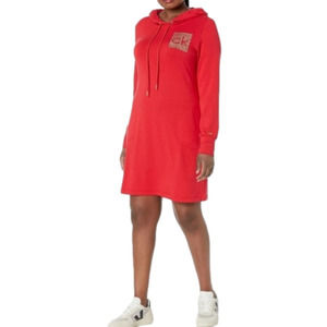 Calvin Klein Red and Gold Logo Studded Long Sleeves Hooded Dress Plus Size 3X‎